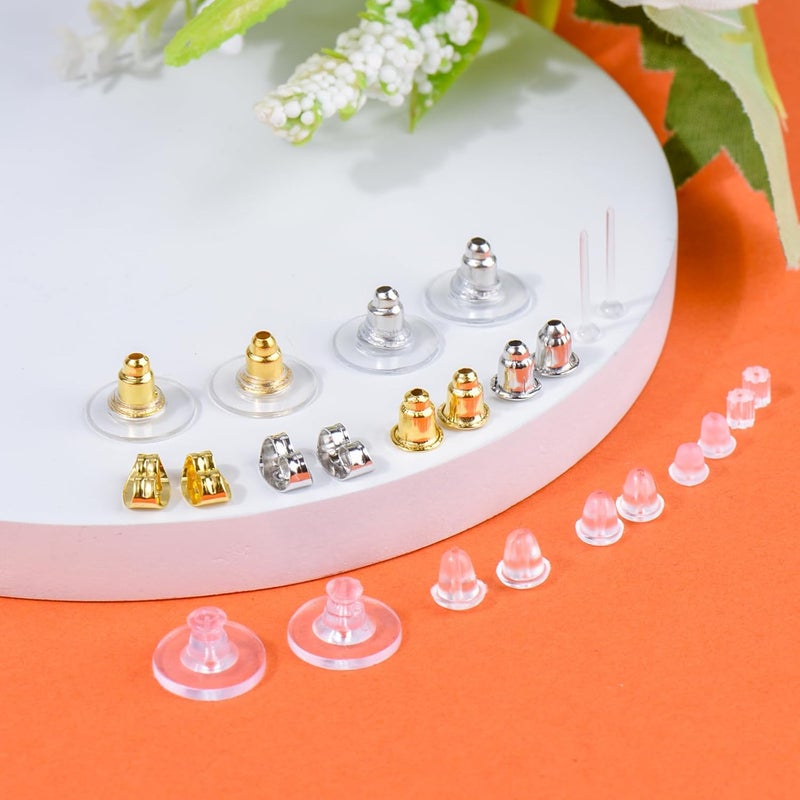 DSOMHZ 12 Styles Silicone Earring Backs for Studs/Droopy Ears/Heavy Earring, Clear Plastic Earrings 600Pcs Clear Soft Hypoallergenic Plastic Rubber Metal Backs Replacements Backings Clutch Stoppers - Image 4